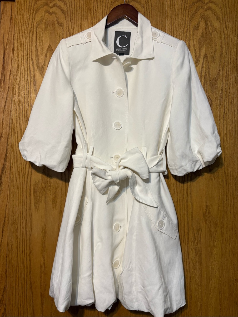 Vintage Credibility by Sheri Drobnick White Fit & Flare Trench Coat Dress